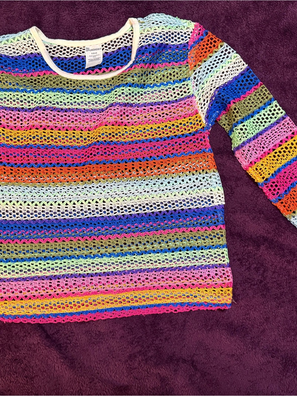 No Boundaries Multicolor Open-Knit Striped Top